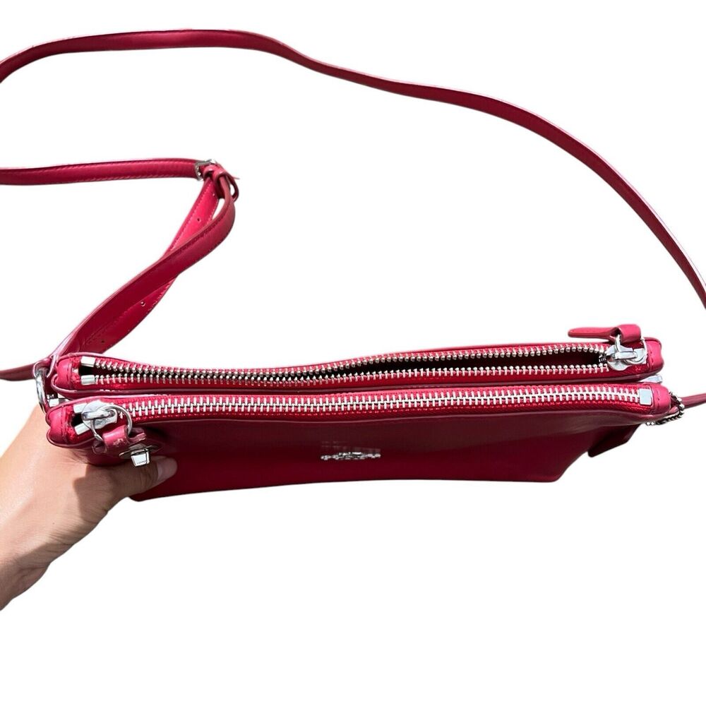 Coach Lyla Double Gusset Zip Crossbody Red Genuine Leather FLAWS* - Picture 3 of 16